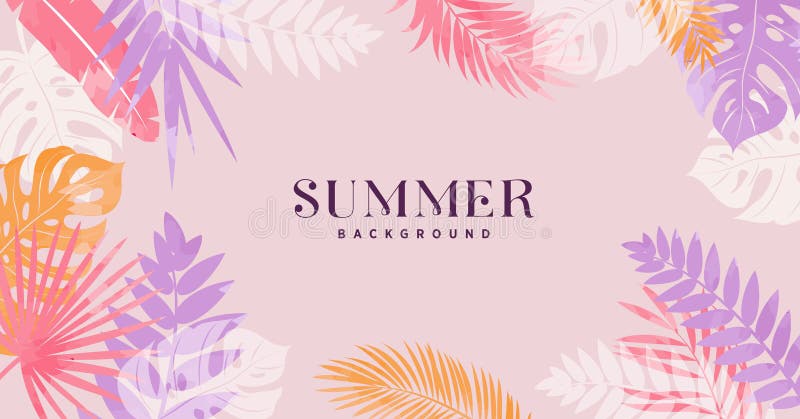 Struttura del banner di sfondo estivo. L'estate colorata lascia lo sfondo con l'arte astratta delle clip a foglia tropicale royalty illustrazione gratis