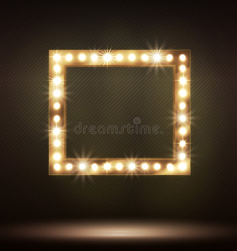 An illustration of a gold frame with light bulbs. . An illustration of a gold frame with light bulbs.