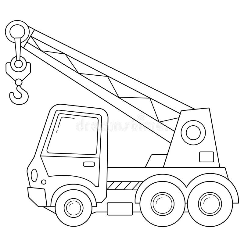 Struttura della pagina di colorazione della gru del carrello dei cartoni Veicoli da costruzione Libro di colorazione per bambini illustrazione di stock