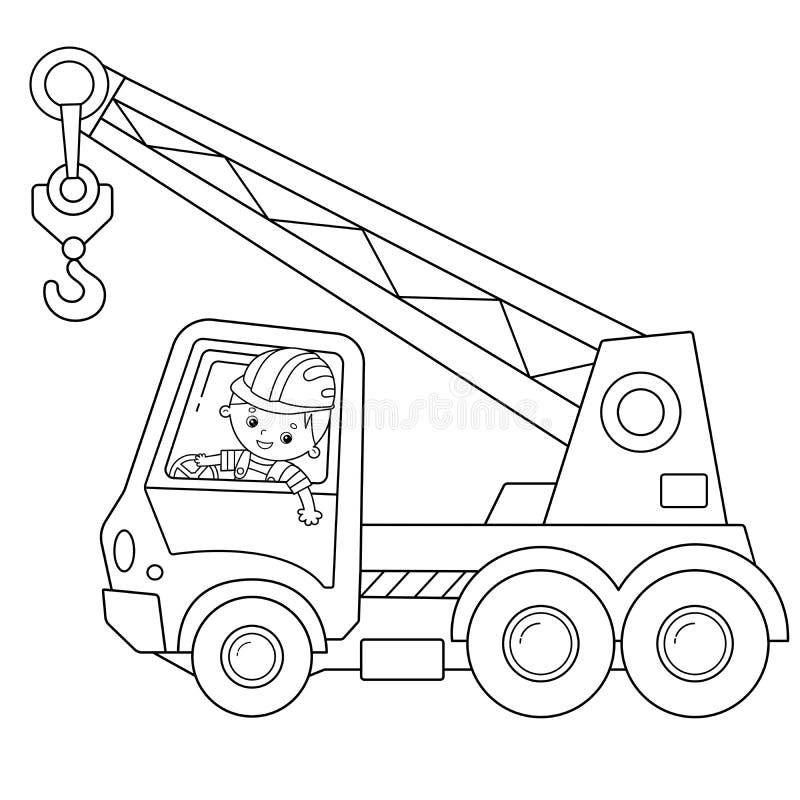 Struttura della pagina di colorazione della gru del carrello dei cartoni Veicoli da costruzione Libro di colorazione per bambini illustrazione vettoriale