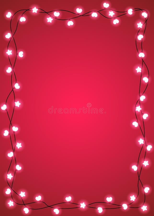 Heart and star shape light bulbs frame on pink background. Heart and star shape light bulbs frame on pink background