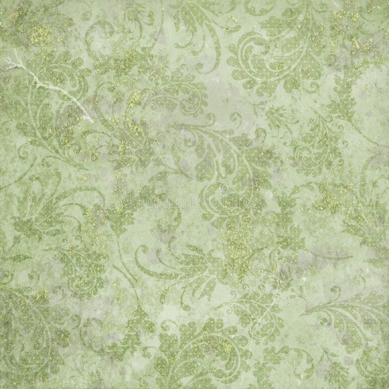 Struttura di carta d'annata del fondo di Digital - verde elegante misero e modello del damasco afflitto lavanda