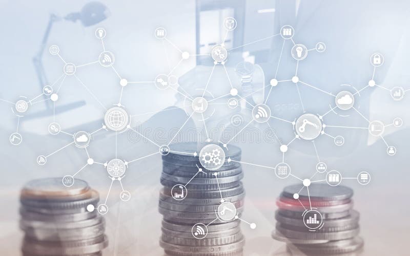 Struttura di organizzazione industriale di flusso di lavoro di processo aziendale sullo schermo virtuale Concetto astuto di indus immagine stock libera da diritti Struttura di organizzazione industriale di flusso di lavoro di processo aziendale sullo schermo virtuale Concetto astuto di indus immagine stock libera da diritti