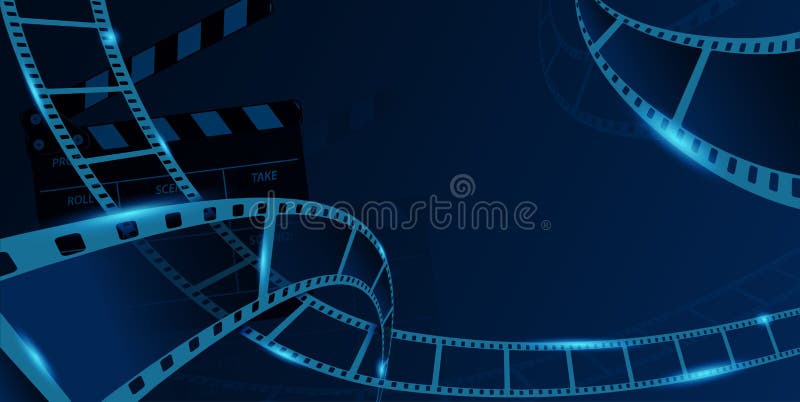 Struttura differente della striscia di pellicola con il ciac isolata su fondo blu Insegna di festival del cinema del modello di p illustrazione di stock Struttura differente della striscia di pellicola con il ciac isolata su fondo blu Insegna di festival del cinema del modello di p illustrazione di stock