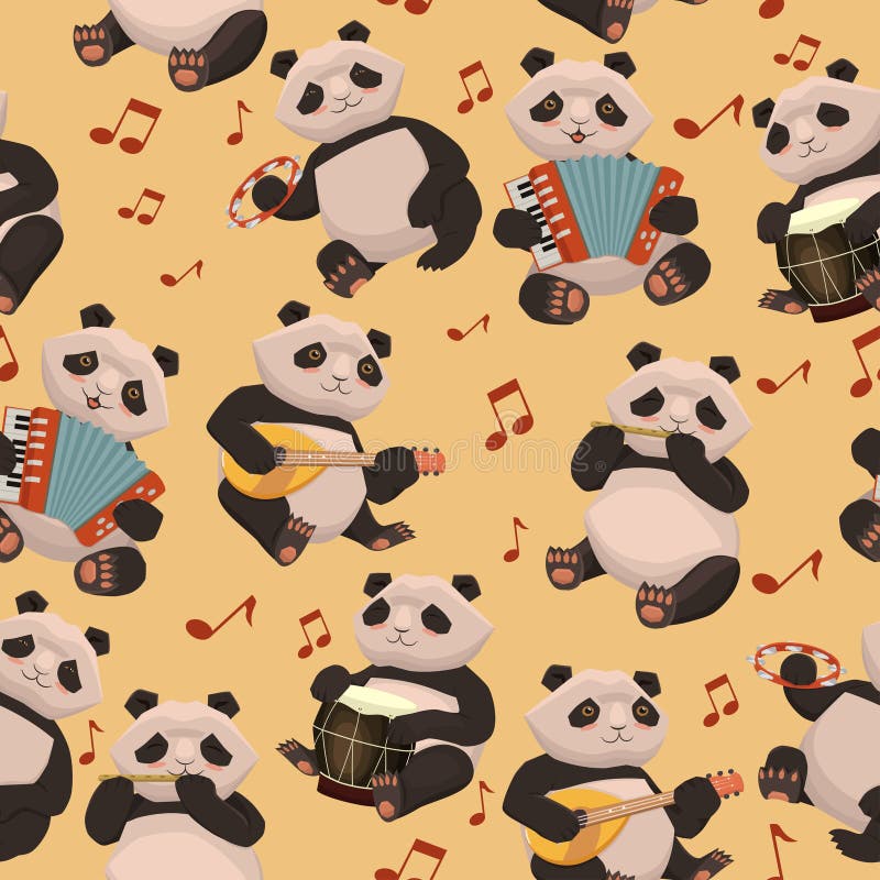 Struttura senza cuciture con i panda che giocano gli strumenti musicali Grafici di vettore royalty illustrazione gratis Struttura senza cuciture con i panda che giocano gli strumenti musicali Grafici di vettore royalty illustrazione gratis