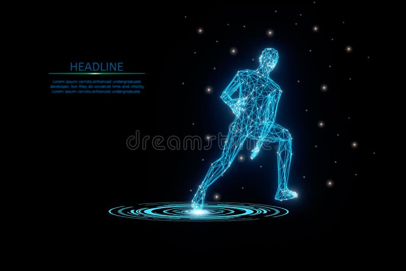 Struttura wireframe futuristica corpo umano attivo 3d rendering modello illustrativo punto poligonale e concetto di linea medicina illustrazione di stock