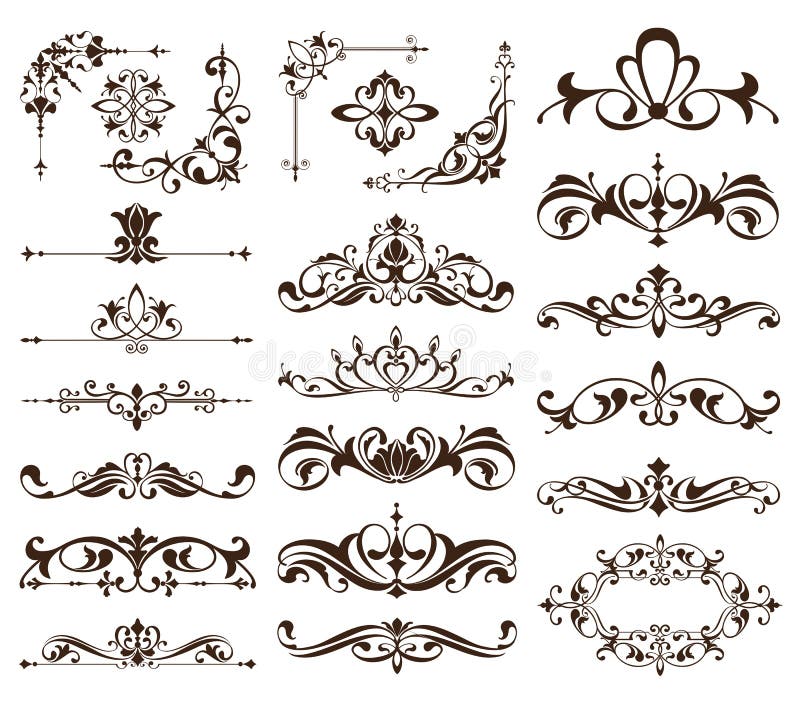 Strutture d'annata, angoli, confini con i turbinii delicati in Art Nouveau per la decorazione e progettazioni con la st floreale illustrazione vettoriale