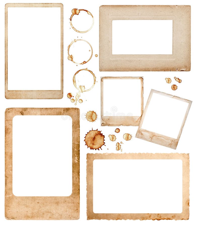 Strutture della foto e macchie di carta invecchiate del caffè Elementi dell'album fotografie stock