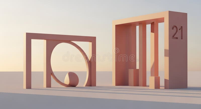 Strutture geometriche astratte salmoncolate con una sfera e il numero 20 royalty illustrazione gratis