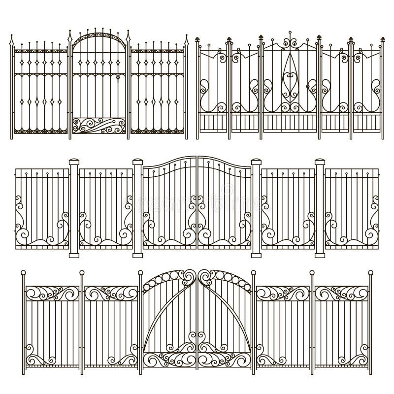 Stryka port- och staketdesignen med olika dekorativa beståndsdelar klar vektor för nedladdningillustrationbild
