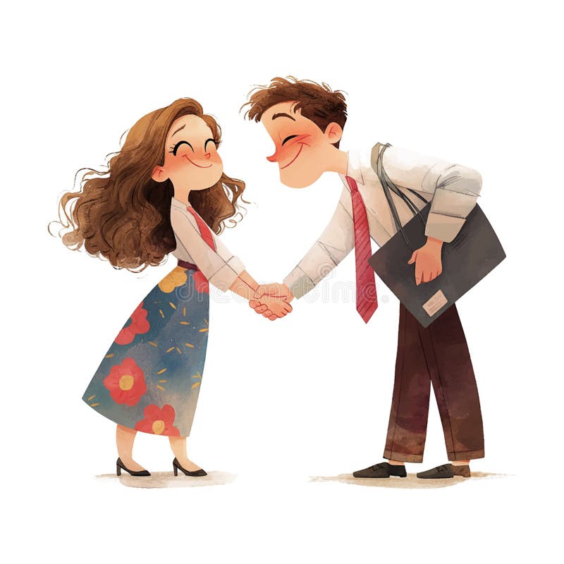 Strângere de mână prietenoasă între un cuplu într-un cadru profesionist în timpul unei zile însorite royalty free illustration
