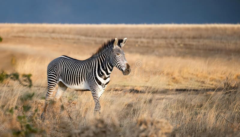 Slående Burchells Zebra Equus quagga burchellii Mot den afrikanska savannens solnedgång, Majestätisk och kraftfull i den gyllene t vektor illustrationer