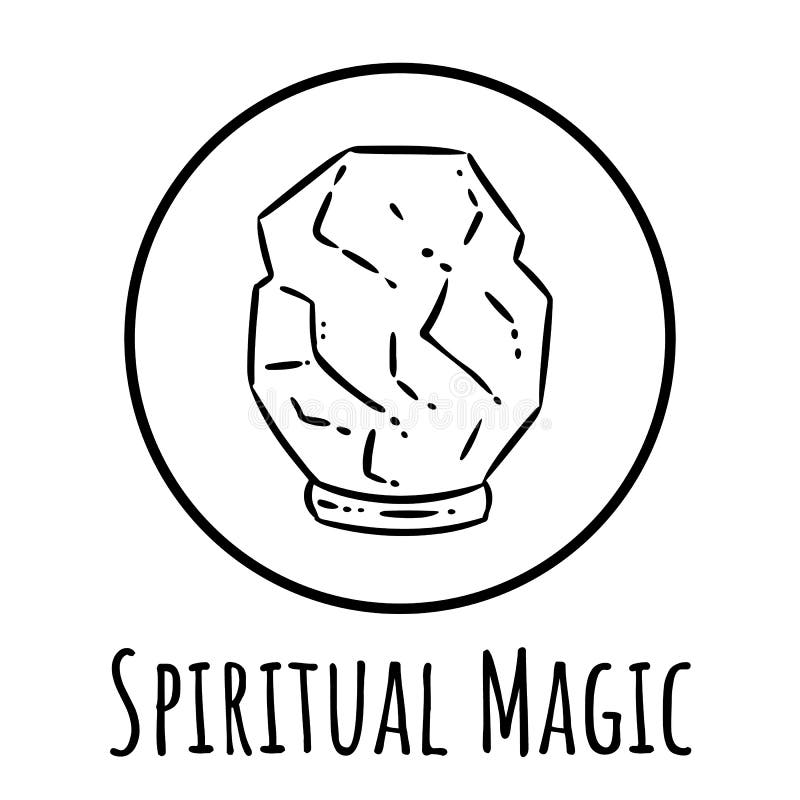 Strålningskartoon himalayan, saltlampa, doodbild Spiritual magi med saltkristalllogotyp Grafiksymbol för mediehögdagrar royaltyfri illustrationer