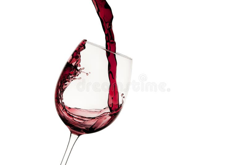 Pouring red wine glass isolated on a white background. Pouring red wine glass isolated on a white background