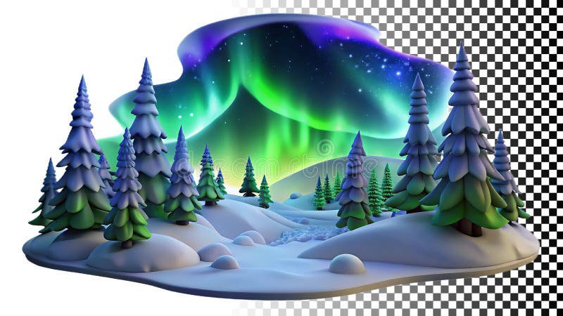 Strălucitoare aurora borealis lumini peste un peisaj de pădure de zăpadă png imagine transparentă Generative AI stock illustration