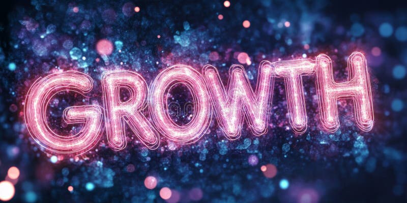 Strălucitor neon roz text de creștere pe un abstract de fundal scânteietor Concept de succes vector illustration