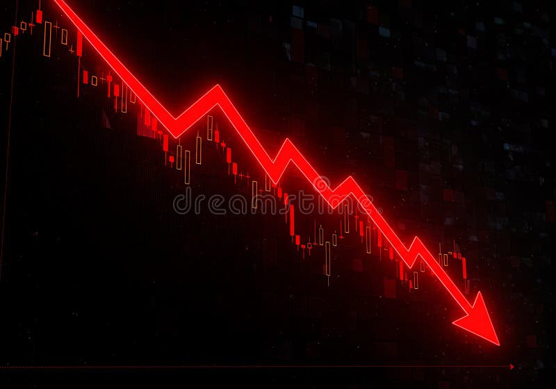 Strălucitor Red Graph Digital Market Crash Criptomonedă Declin royalty free illustration