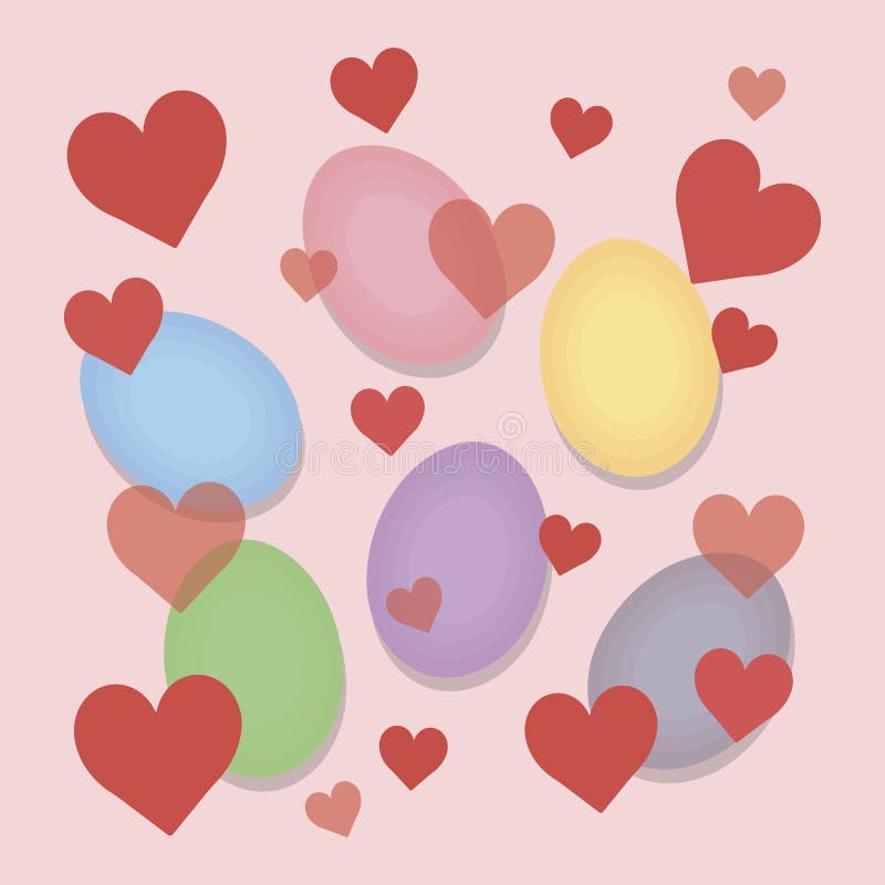 Stubarwni Easter jaskrawi jajka z czerwonymi małymi sercami na delikatnej pastelowych menchii tła wektoru pocztówce ilustracja wektor Stubarwni Easter jaskrawi jajka z czerwonymi małymi sercami na delikatnej pastelowych menchii tła wektoru pocztówce ilustracja wektor