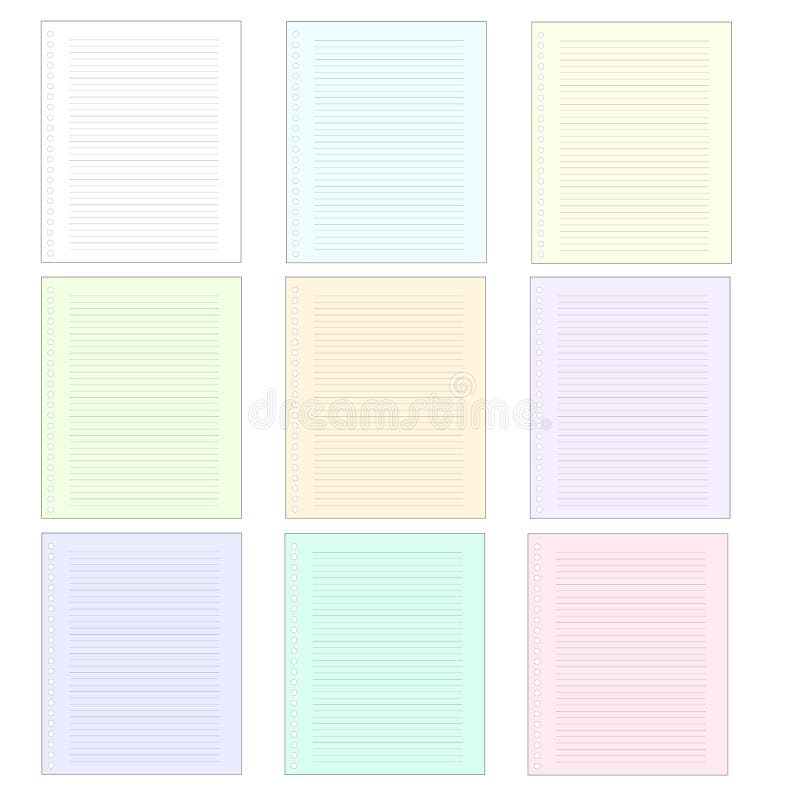 Stubarwny writing papier Wzywa notepad Notatnika prześcieradło kolorowy papier Wektor Odizolowywający royalty ilustracja