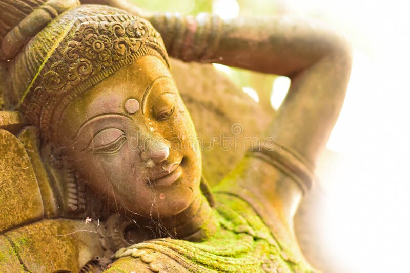 Stucco Goddess Sacred With green moss