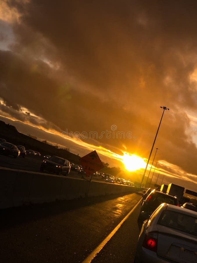 Stuck in Sunset Traffic on Way Home stock image