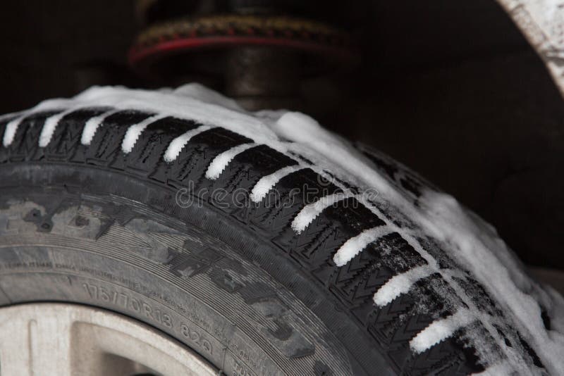 Studded Tires in Winter, Snow in the Tire on the Winter Road Stock Photo Image of macro