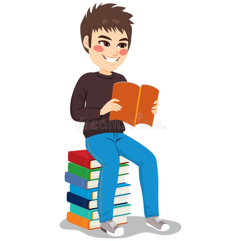 Studenckiej chłopiec Książkowa sterta ilustracji Studenckiej chłopiec Książkowa sterta ilustracji