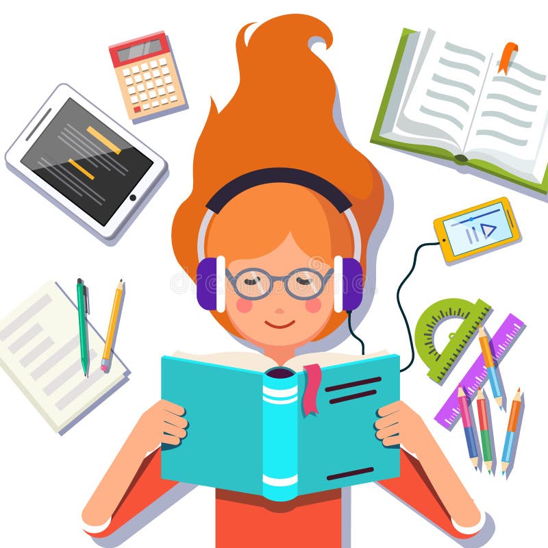 Studenckiej dziewczyny łgarski puszek i czytanie książka ilustracja wektor Studenckiej dziewczyny łgarski puszek i czytanie książka ilustracja wektor