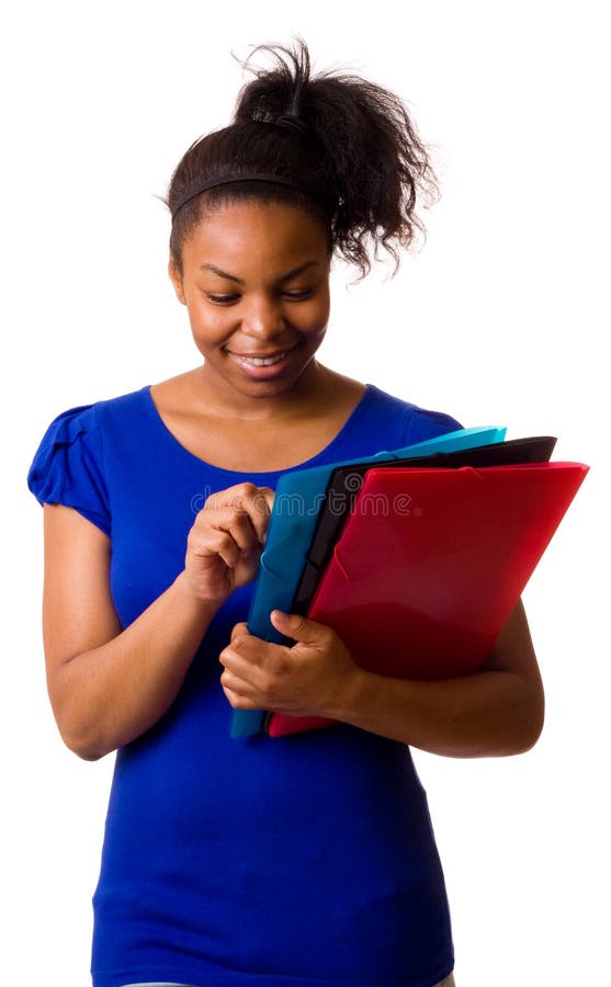 Black College Student Woman with Book by Desk Stock Image Image of