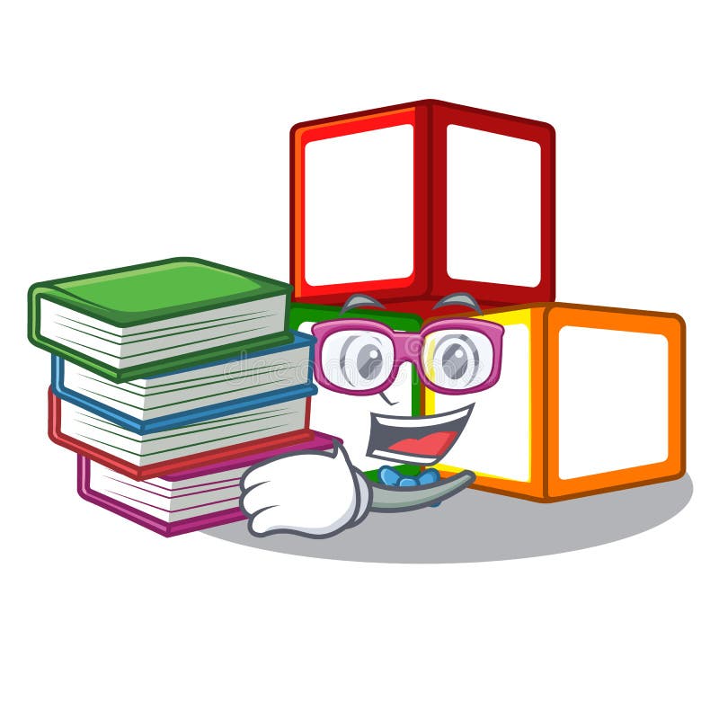 Student with Book Toy Blocks on Cube Boxes Mascot Stock Vector