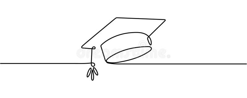 Student cap one line continuous vector illustration, hand drawn line art vector illustration of graduation hat Editable stroke. Graduation hat sketch vectors