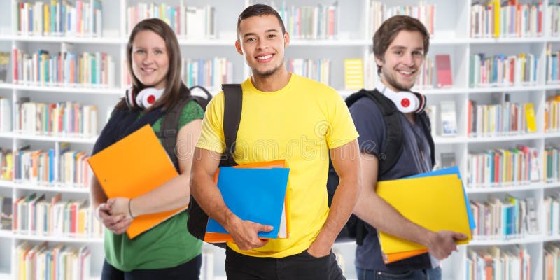 Student collegu studenccy młodzi ludzie studiują biblioteczny sztandar edukacji ono uśmiecha się szczęśliwy zdjęcie stock Student collegu studenccy młodzi ludzie studiują biblioteczny sztandar edukacji ono uśmiecha się szczęśliwy zdjęcie stock