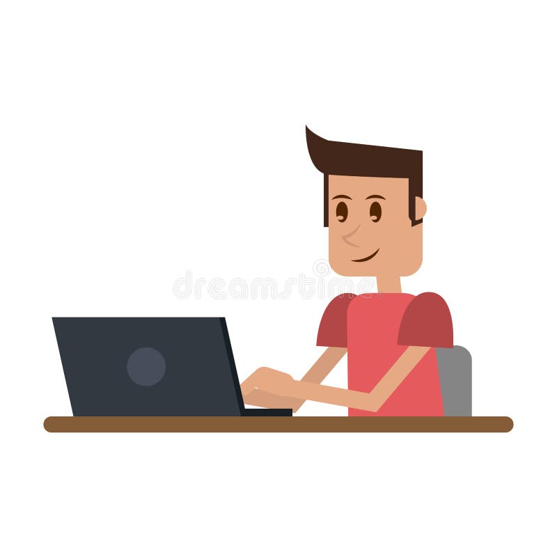 Student with computer stock vector. Illustration of looking - 137831490