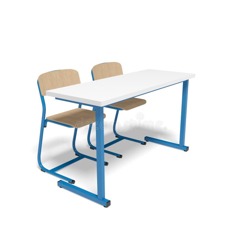 Student Desk with School Chairs on White Background Stock Illustration