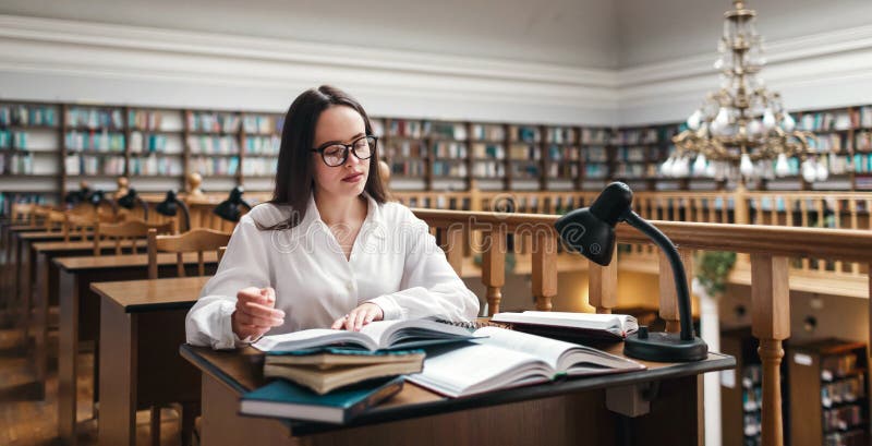 Student die bij de bibliotheek bestuderen royalty-vrije stock afbeelding Student die bij de bibliotheek bestuderen royalty-vrije stock afbeelding