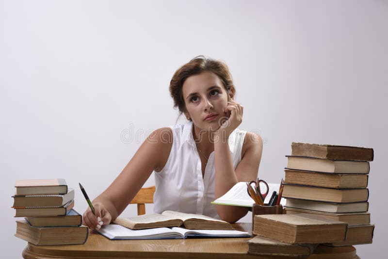 Student is Dreaming about a Summer Vacation Stock Photo Image of desk