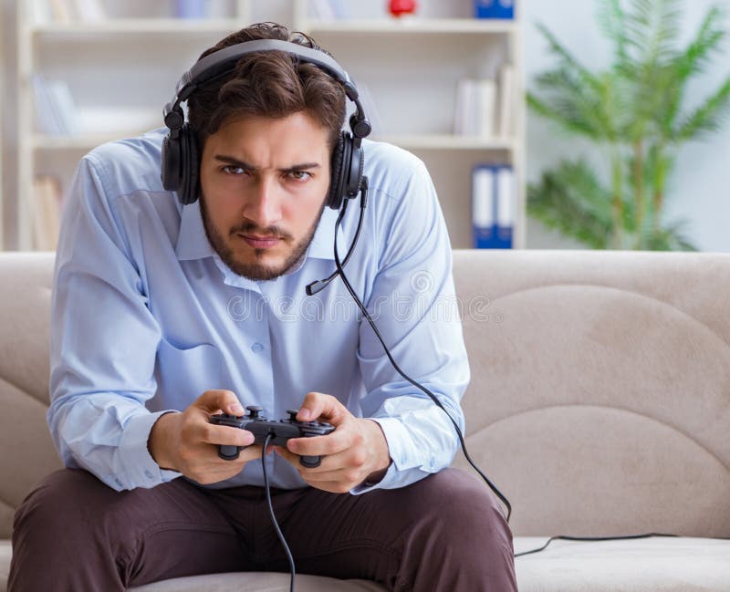 Student Gamer Playing Games at Home Stock Image Image of online, male