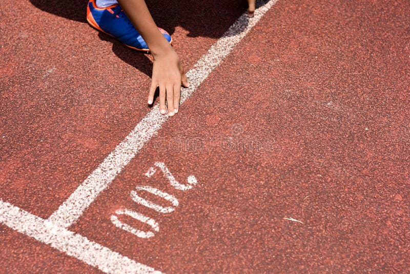 Student get set to leaving the starting for running competition