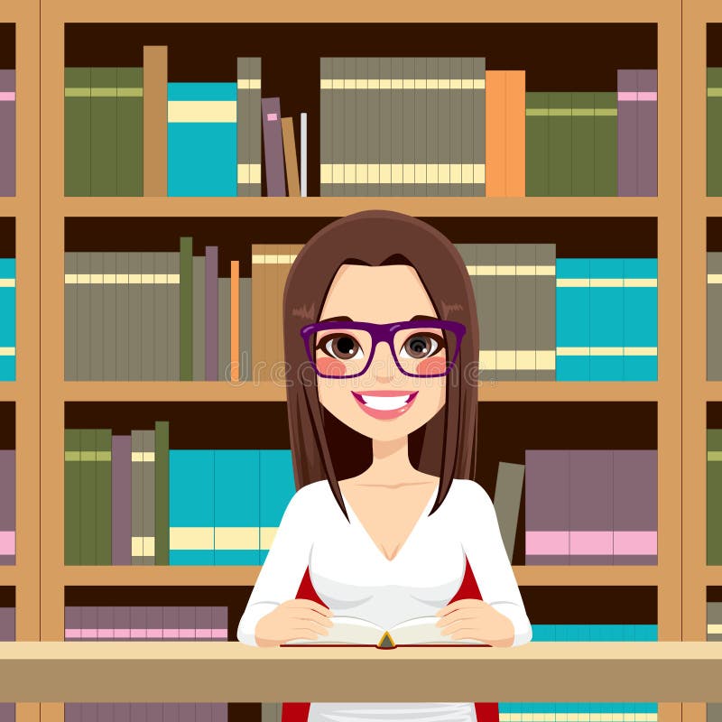 Student Girl In Library stock illustration