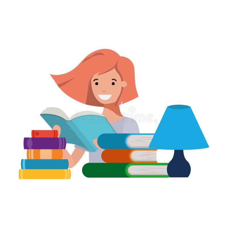 Student girl with reading book in the hands stock illustration