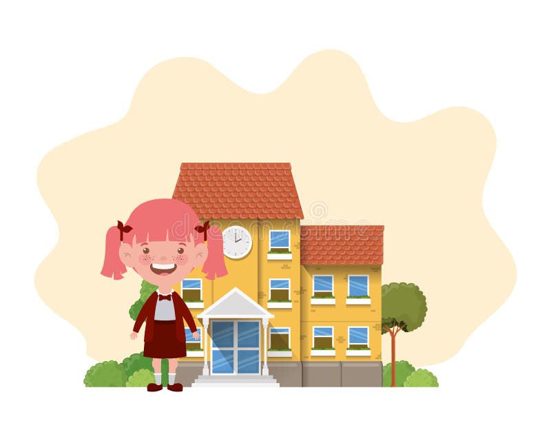 Student girl in school building of primary vector illustration