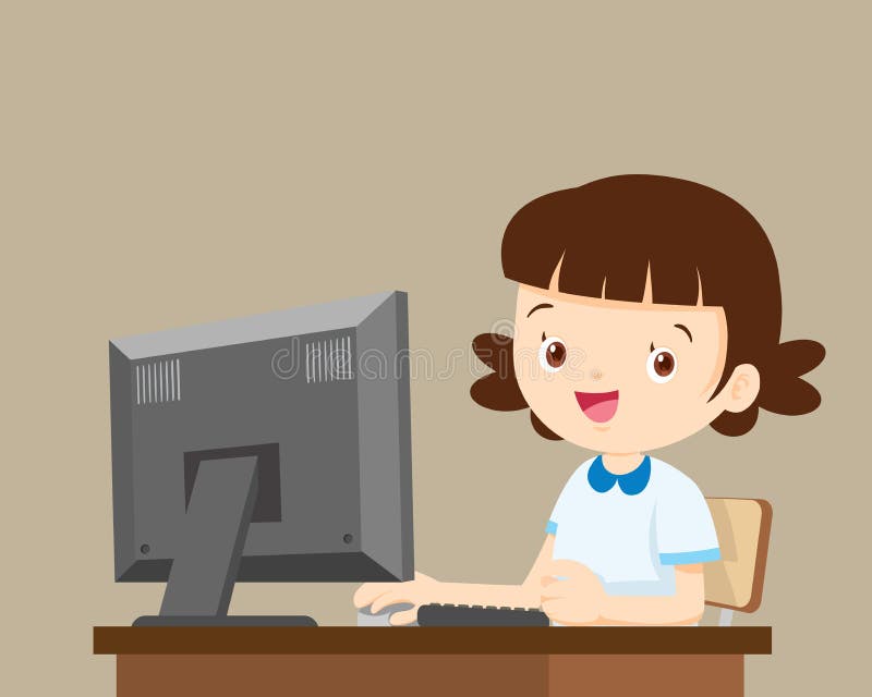 Student Girl Working with Computer Stock Vector - Illustration of computer,  cartoon: 85213410