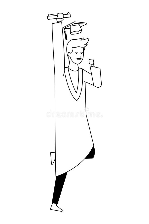 Student with Graduation Gown and Hat Stock Vector - Illustration of ...