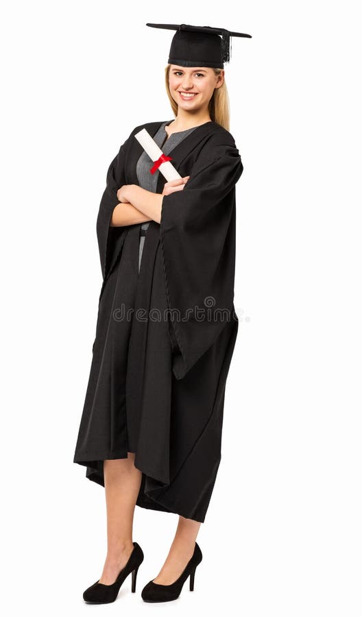 Student In Graduation Gown Holding Certificate Stock Image - Image of ...