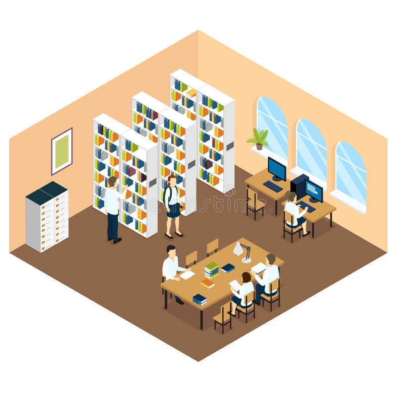 Student Library Isometric Design stock illustrationer