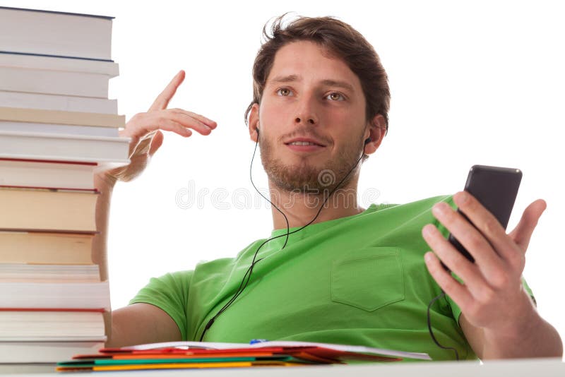 Student listening to music during classes royalty free stock images