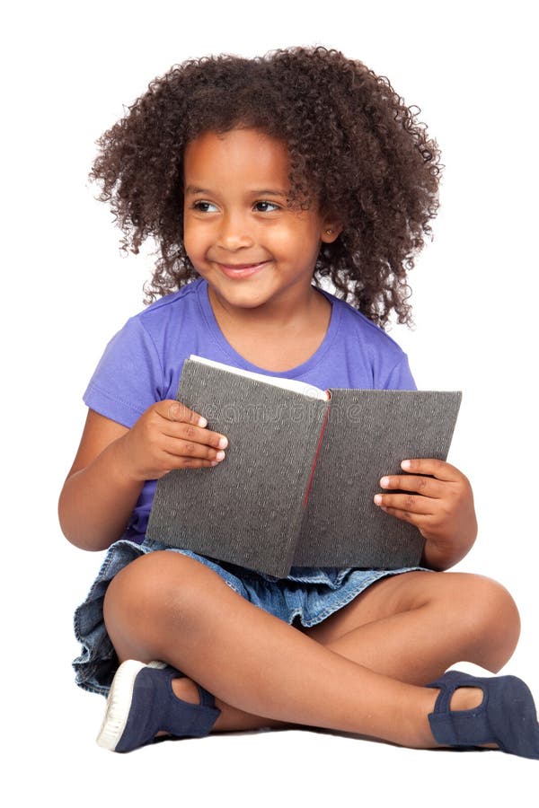 Student little girl reading with a book