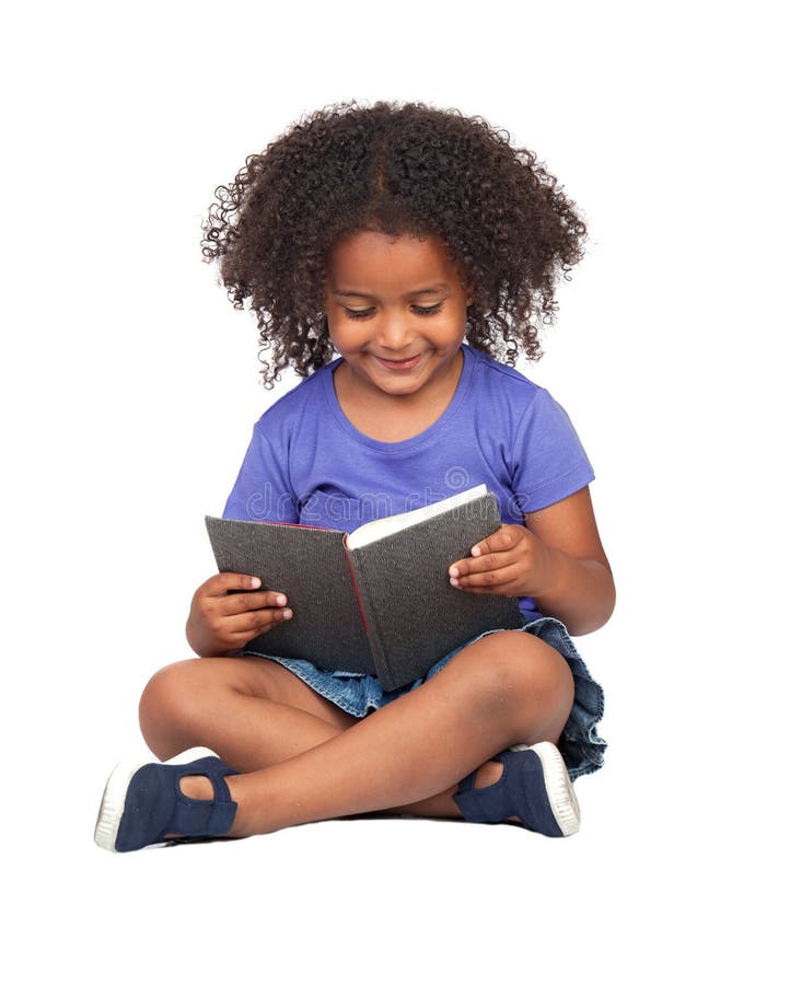 Student little girl reading with a book