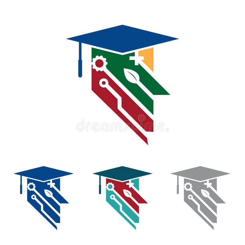 Student Logo Illustration för framgång för stam för avläggande av examenlockhatt vektor illustrationer