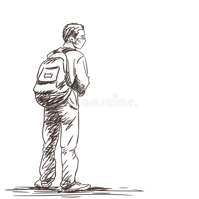 Sketch of a Student Boy with a Backpack Going Down the Street Stock Vector   Illustration of backpack person 150261801